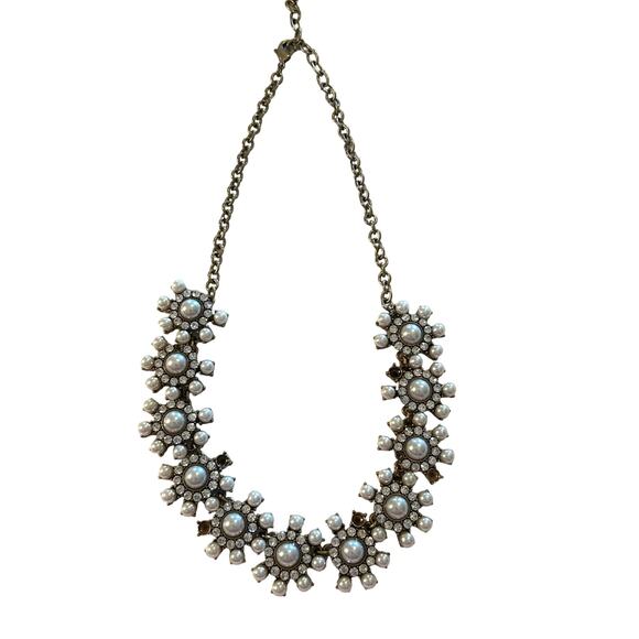 Chunk Rhinestone and Faux Pearl Statement Necklace - Picture 1 of 5